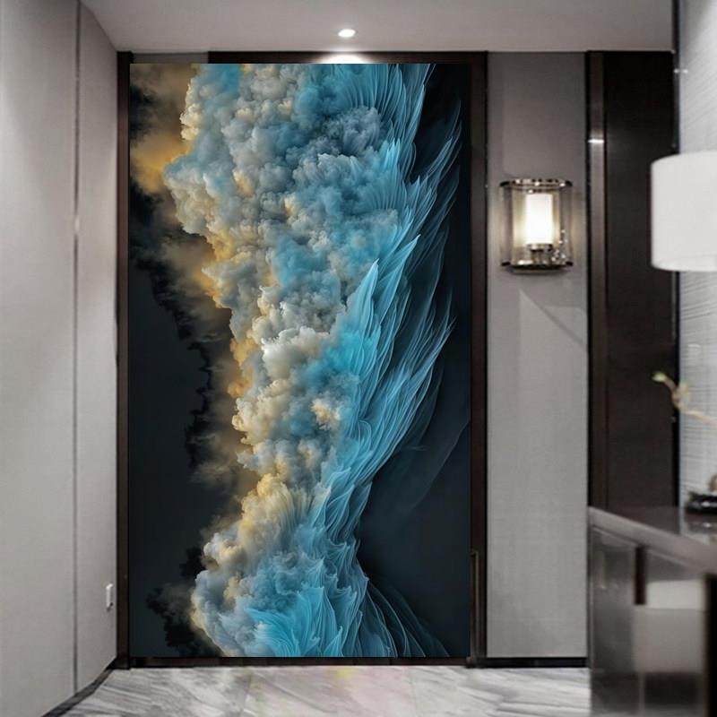 风生水起玄关墙纸壁画现代抽象办公室壁纸餐厅入户走廊过道墙布