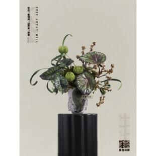 饰花艺 样板间别墅饭厅酒店桌面装 墨色林莽 中古风琉璃花艺彷真花
