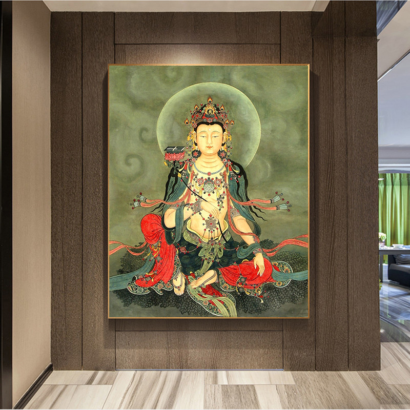 新中式客厅佛像唐卡挂画禅意平安轻奢装饰画释迦摩尼画像玄关挂画