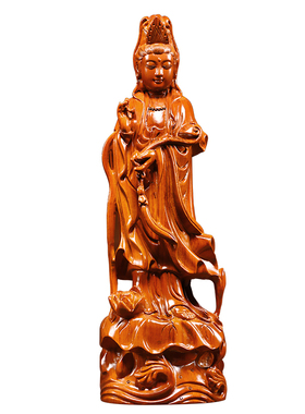 花梨木雕如意观音菩萨佛像摆件家居客厅供奉实木神像装饰工艺品