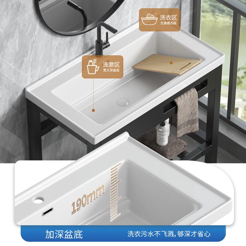 阳台陶瓷洗衣盆带搓板落地式洗手盆加深洗衣池一体台盆大号洗衣槽