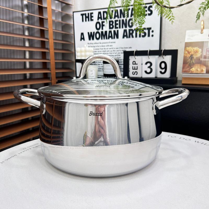 18/10不锈钢汤锅加厚双耳深汤锅家用大容量煲汤炖汤煮面煲粥24cm