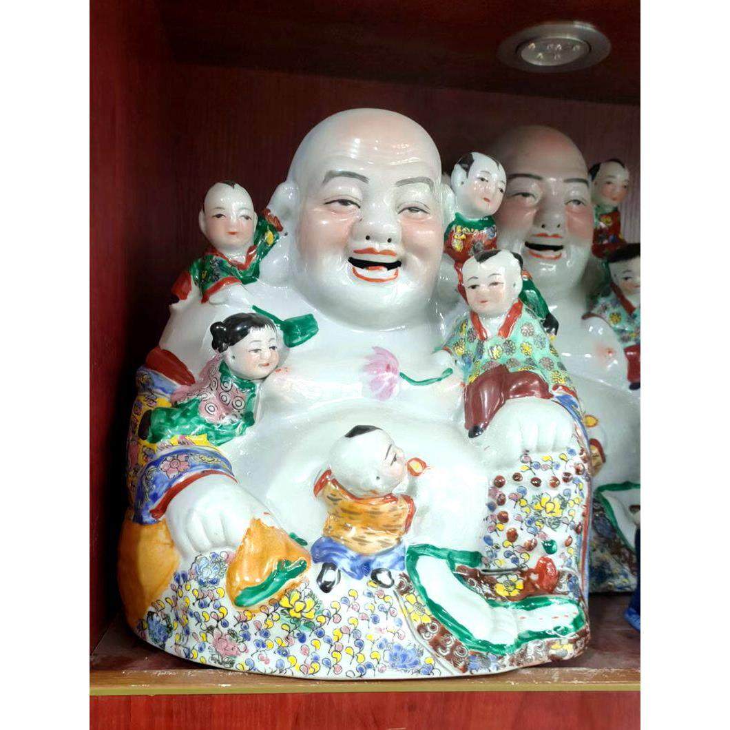 景德镇陶瓷怀旧罗汉笑佛家居复古摆件五子登科手工陶瓷工艺品佛像