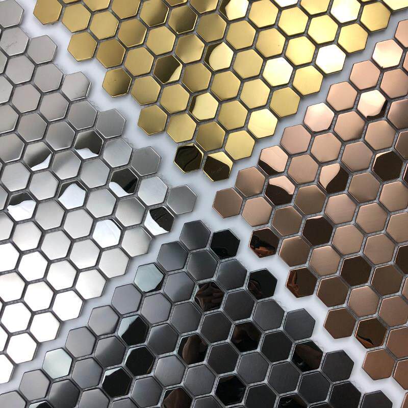 金属不锈钢六角马赛克磁砖背景墙玄关店铺化妆室艺术六边形墙贴