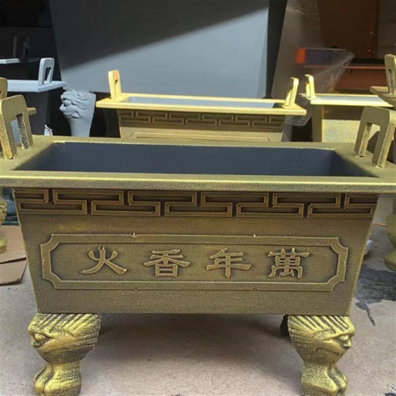 长方形不锈钢板铸铁合制香炉鼎寺庙佛堂供桌家用室内外烧纸插香鼎