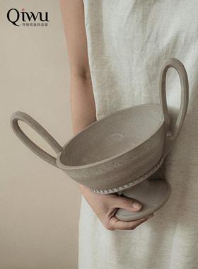 齐物软装法式中古风双耳高脚水果盘摆件覆古艺术干 干果盘客厅茶