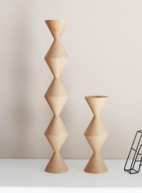 米诺 北欧ins风木质烛台摆件 民宿原木装饰实木雕刻 摄影背景搭配