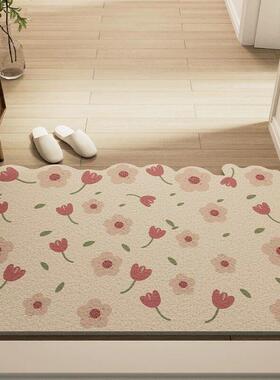 INS简约花朵进门丝圈门垫玄关除尘耐脏家用地垫防滑垫免洗 可裁剪