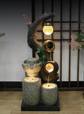 石磨风水轮 室内假山流水喷泉招财景观 阳台客厅中式装饰造景摆件