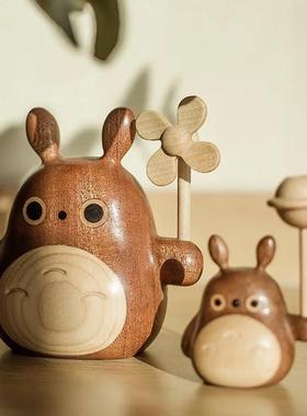 实木龙猫摆件家用桌面装饰木质汽车载香薰摆件创意可爱卡通礼物