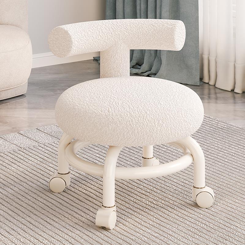家用滑轮矮凳美缝凳子儿童带娃学步凳旋转万向轮小椅子羊羔绒圆凳
