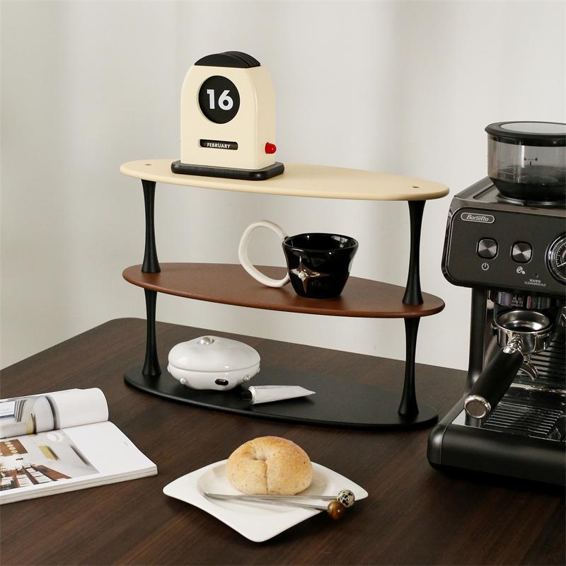 三色杯架1件木质滑板法式复古桌面摆件茶杯杯子收纳置物架置物架