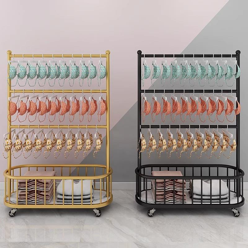 商场内裤袜子展示架内衣货架店铺挂钩架子带篮子服装店陈列架靠墙