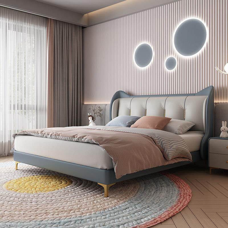 轻奢男孩儿童床皮床小户型悬浮床1.5m实木单人床现代简约青少年床