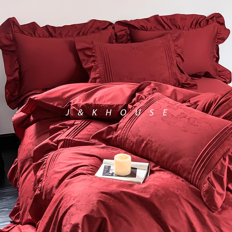 Luxury|轻奢高级感贡缎四件套红色结婚床上用品婚庆婚嫁新婚床单