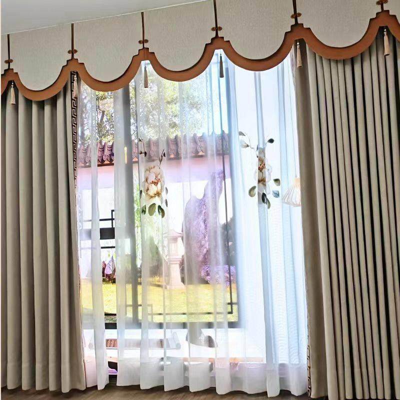 新中式窗帘遮光帘头高档客厅卧室飘窗成都窗帘棉麻全屋定制包安装