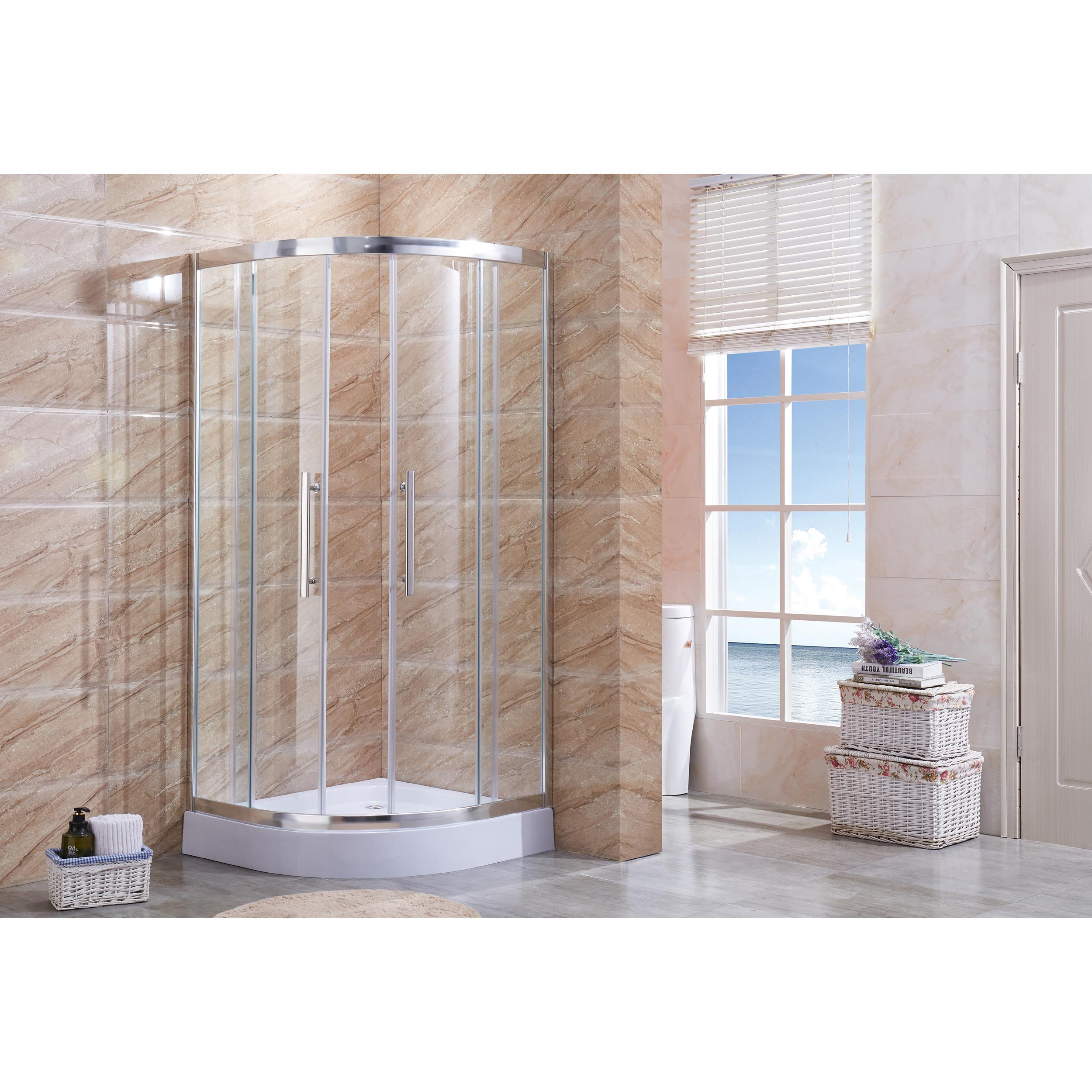 8mm钢化玻璃简易淋浴房 整体沐浴隔断亮银铝合金