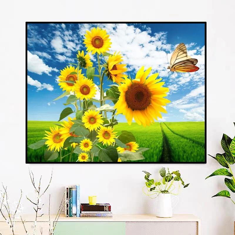 向日葵钻石画2024新款花卉手工5d贴钻十字绣砖石贴画客厅餐厅满钻