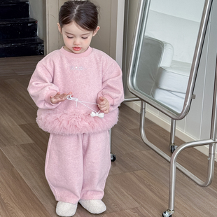 松韩屋（原创）女童卫衣2025年秋冬新款儿童套装可爱洋气网纱拼接