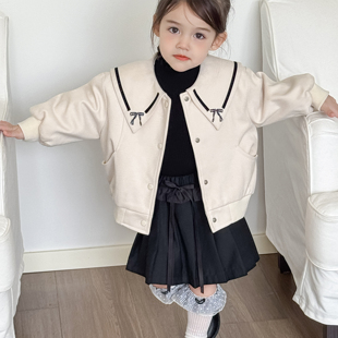 松韩屋童装秋冬款2025新款女孩儿童女小童夹棉小香风毛呢外套上衣