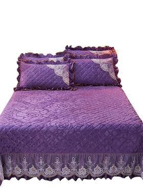 加厚天鹅绒11233盖三件套珊绒夹棉床单绗床缝双人欧瑚式晶绒冬水