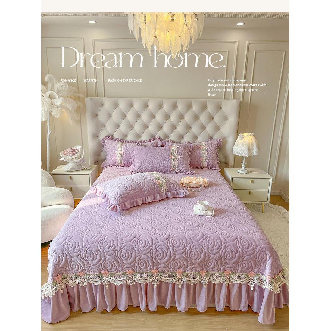 AAR高端牛奶丝绒床套羊毛衬里到Hattehc公主风格加厚绗e缝床床，