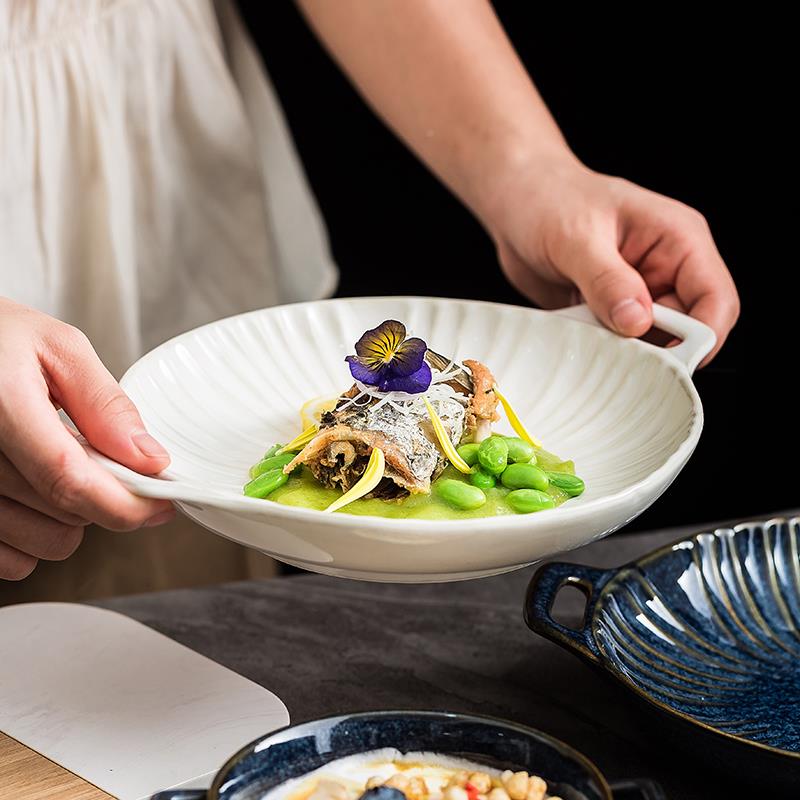 双耳盘2子盘子家用205SEF小新款创意餐防烫碗陶瓷餐盘精致早盘ins