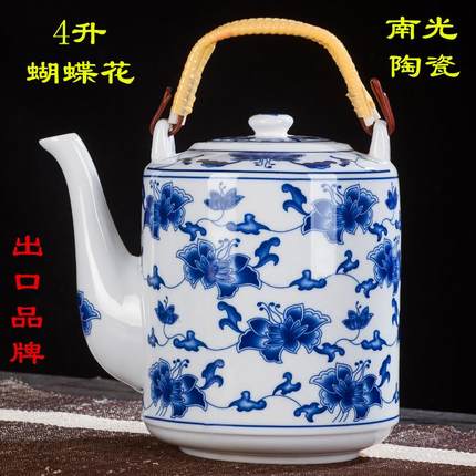 景德镇大容量耐高温泡茶壶夏季家用陶瓷凉水壶防爆青花瓷提梁茶壶