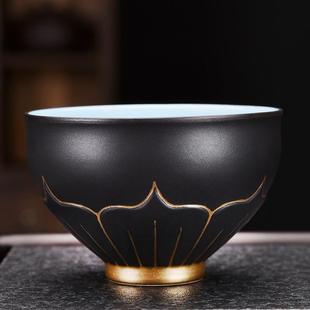 主人杯陶瓷大号单杯茶盏复古功夫茶具描金品茗杯茶杯办公家用 中式