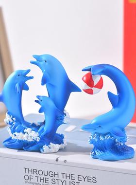 海洋馆海豚宝宝创意摆件蓝色可爱海豚顶球桌面陈列男孩女孩礼物