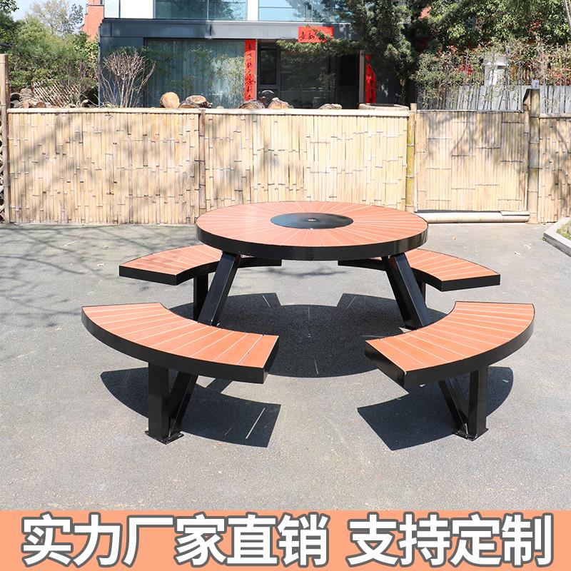 户外防腐桌椅实木塑木庭院阳台连体桌椅组合奶茶店食堂餐桌椅带伞