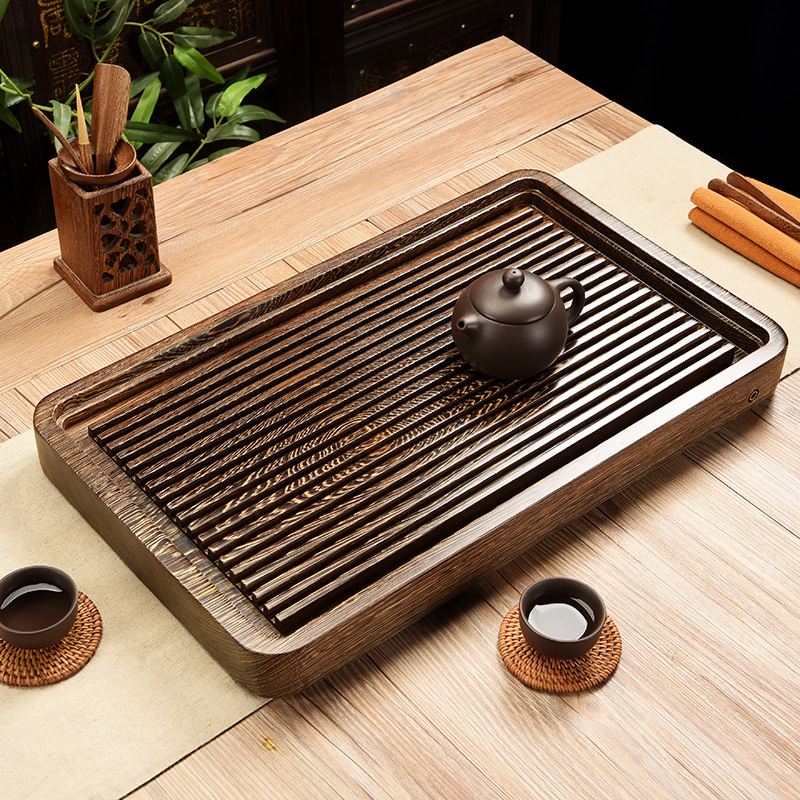 功夫茶盘家用托盘鸡翅木茶海整块实木茶台长方大小号电木茶盘排水