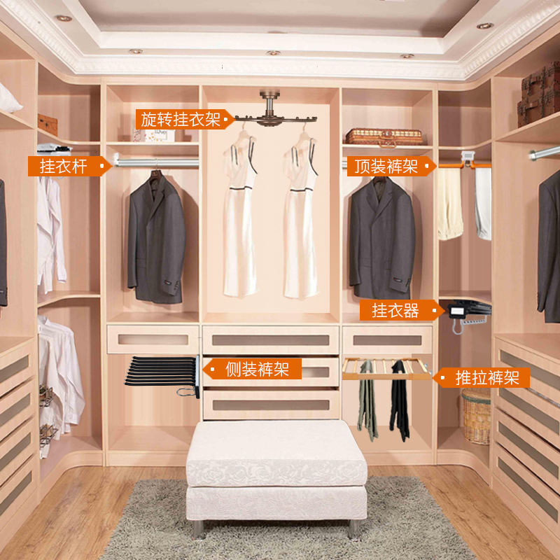 衣柜伸缩裤架挂裤架衣帽间推拉抽拉裤挂加宽裤抽衣柜五金配件