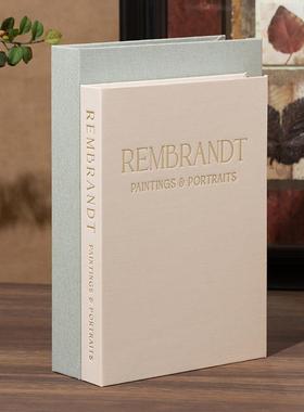 麻布烫金开 口盒可收纳装饰书盒磁吸套盒装饰品假书摆件样板间道