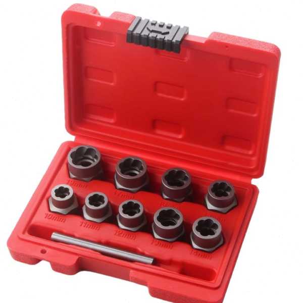 10件套螺母取出器 1/2四方孔风炮电动扳手用滑牙螺母取出工具套装