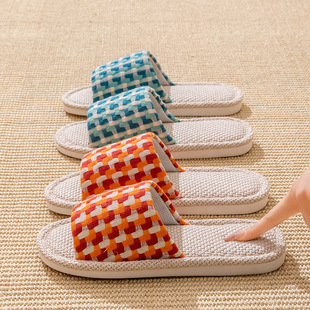 新款 亚麻拖鞋家用厚底草编男女士凉拖鞋居家居室内不臭脚防滑夏
