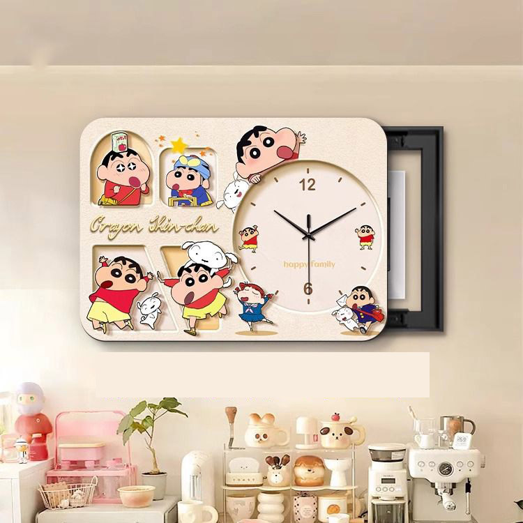 蜡笔小新电表箱装饰画带钟表免打