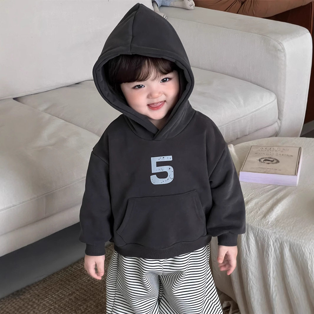 宝宝衣服秋冬季加厚连帽卫衣套装韩版童装男童条纹卫裤加绒两件套
