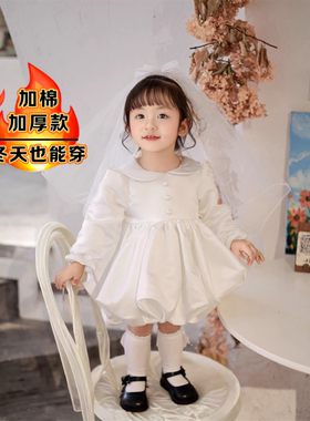 女宝宝周岁公主裙秋冬新款生日抓周夹棉礼服婚纱连衣裙高端蓬蓬裙