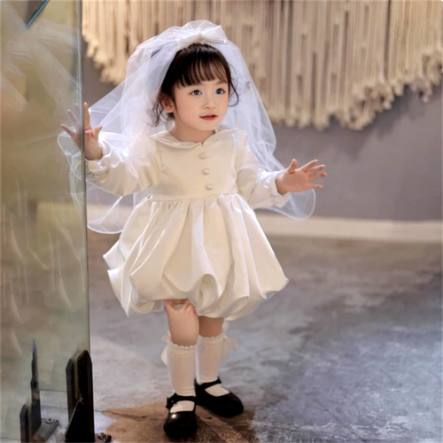 女宝宝生日抓周白色公主蓬蓬裙