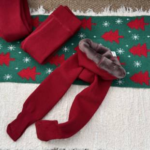 马年拜年服女童打底裤冬一体绒儿童红色加绒加厚保暖连袜裤子宝宝