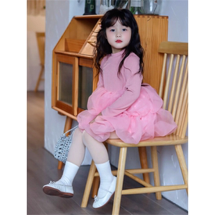 女童连衣裙2025秋季新款女孩长袖粉色网纱蓬蓬公主裙女宝宝礼服裙