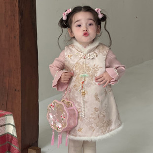 新年装女童国风连衣裙2025新款冬装女宝宝周岁礼服拜年服春节喜庆