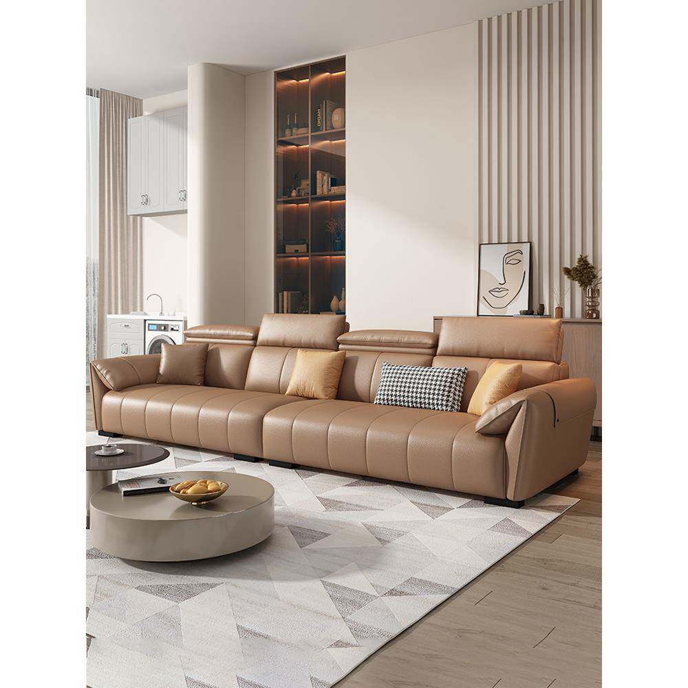 意式极简真皮沙发组合简约现代网红客厅小户型直排式皮艺头层牛皮