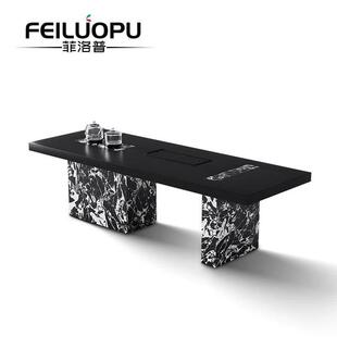 新中式岩板茶桌意式极简茶台椅组合2025新款高端家用办公室泡茶台