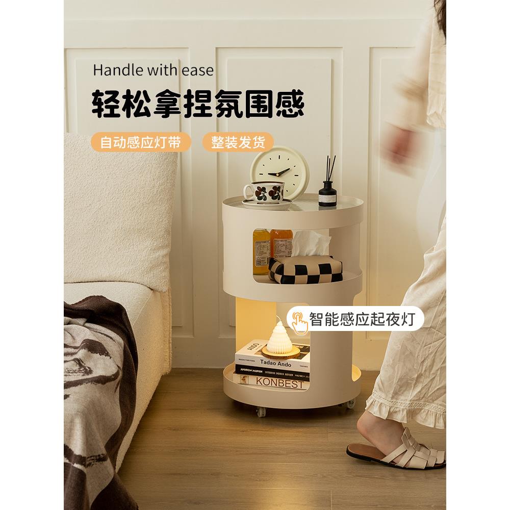 圆形床头柜小家庭卧室铁床头柜储物架储物儿童的创意边桌可移动