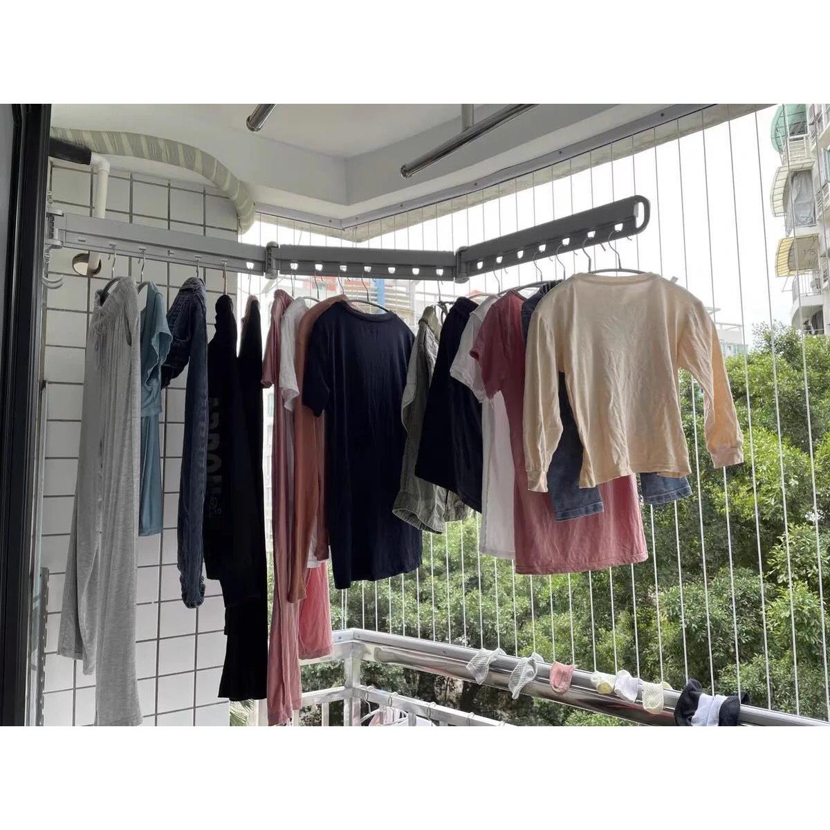 可旋转折叠晾衣架壁挂室内家用隐形伸缩小凉衣杆推拉晒被子衣服架