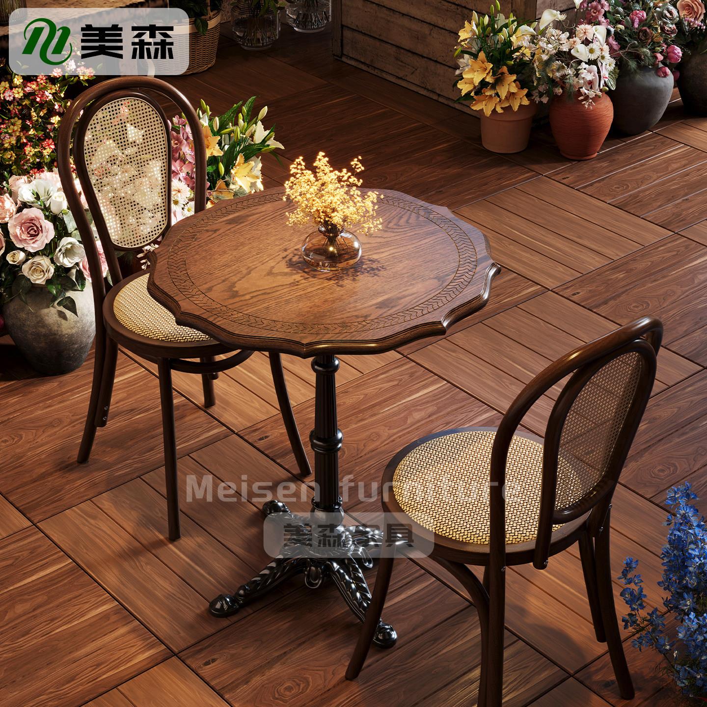 花店桌椅复古下午茶咖啡甜品奶茶烘焙主题西餐厅实木餐饮桌子商用