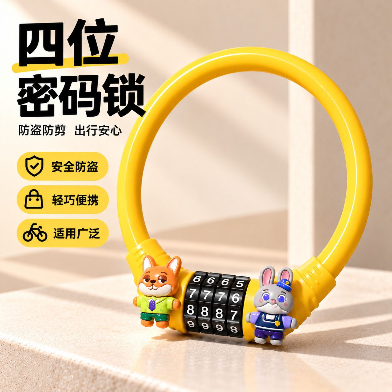 自行车锁钢缆锁电动车单车密码锁电瓶摩托车防盗密码锁骑行配件女