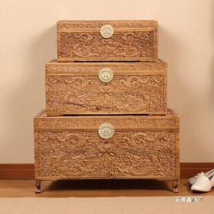 香樟木箱子全樟木储物箱收纳字画箱衣箱雕花婚嫁箱结婚嫁妆箱祥龙